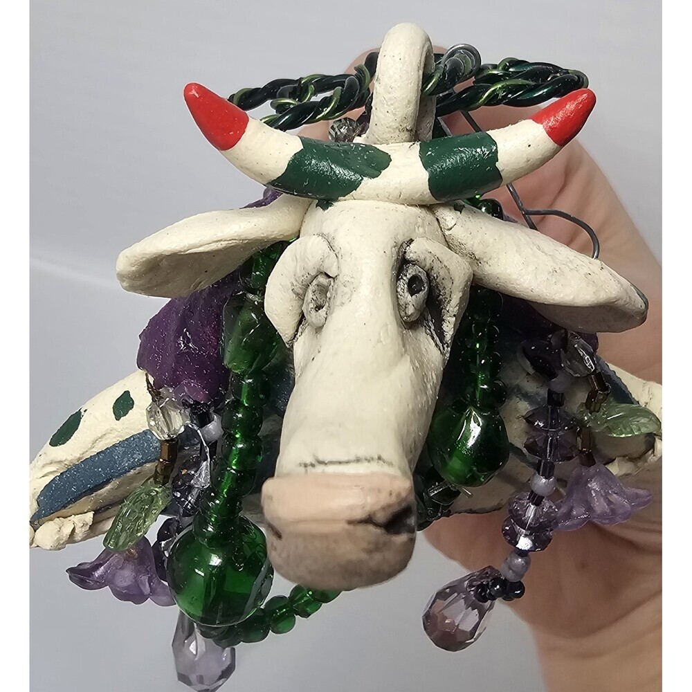 Vtg Handmade Pottery Art Whimsical Flying Bull Ornament By Claire Barr Wilson - Picture 4 of 10